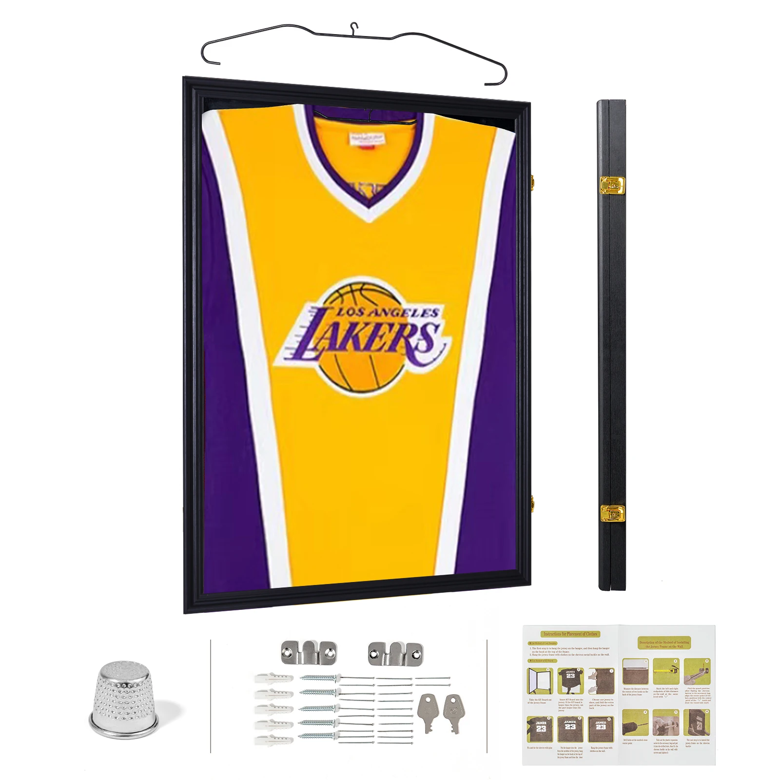 Shirt Display Frame With UV Resistant Acrylic and Hanger, Wall Mounted Baseball Hockey Shirt Display Frame Black