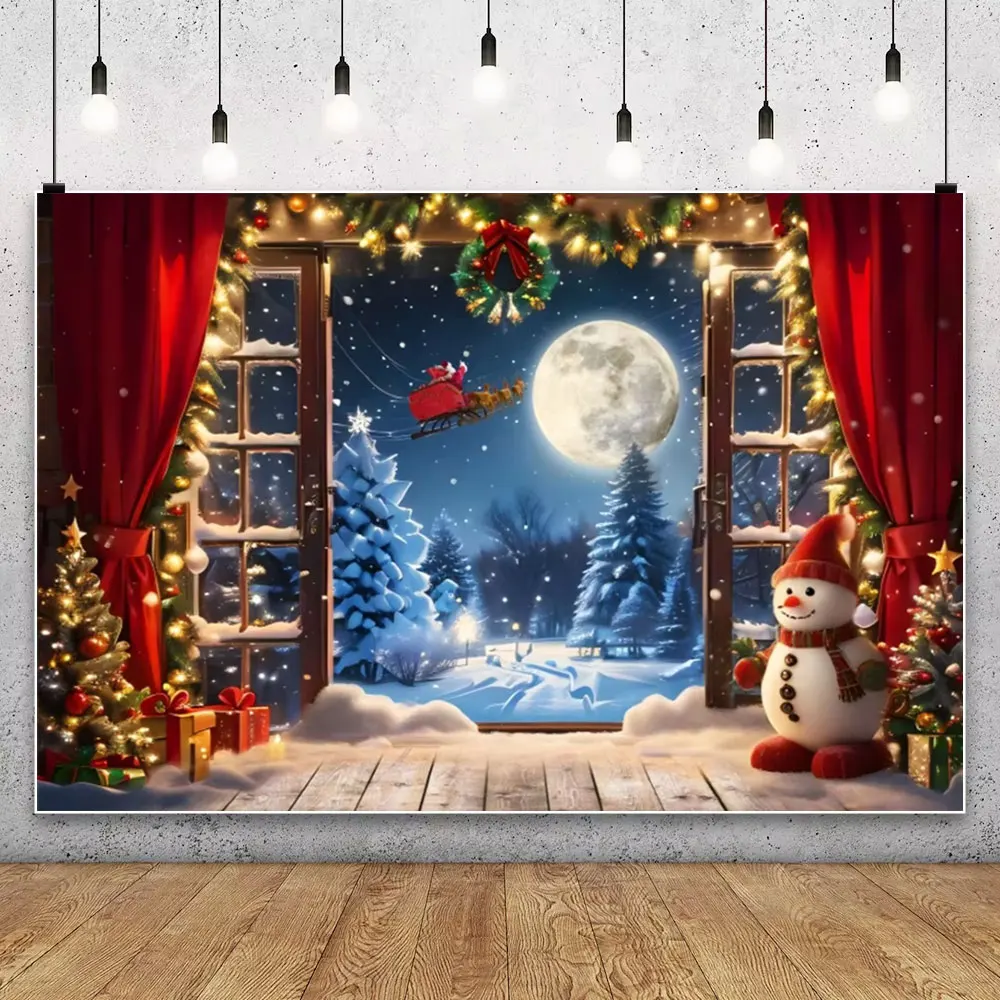 Old Brick Fireplace Christmas Tree Gift Teddy Bear Baby Christmas Party Photo Backdrop Photography Background Photo Prop Decor