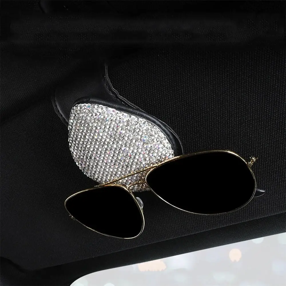 Creative Car Sunglasses Holder Luxury Wear-Resistant Bling Eyeglasses Holder Clip Hidden Magnetic Closure Rhinestone