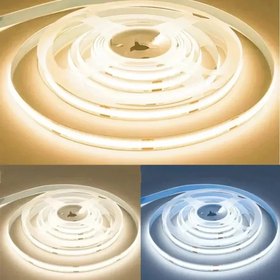 12V/24V High Bright 8mm Ultra Thin COB LED Strip 0.5‑10M Flexible LED Tape with DC 2Pin Plug Wire for Bedroom Living Room Decor