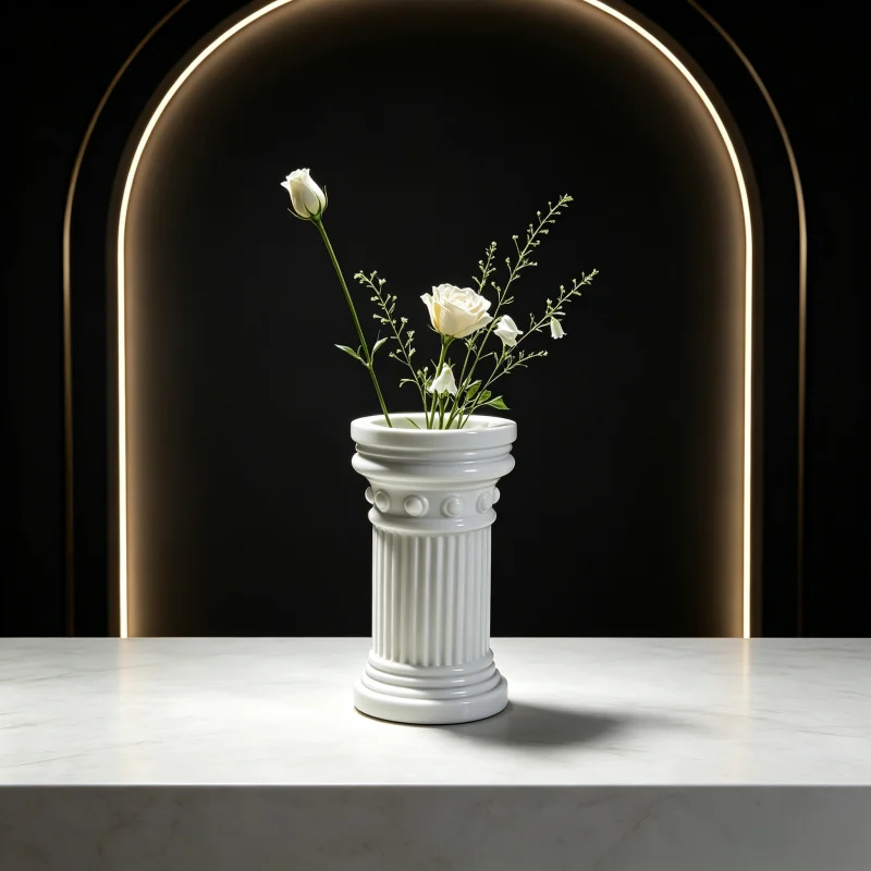 Mini Roman Column Bud Vase, Greek Column-Style Classical Architectural Style Small Flower Vessel, Textured Relief with Grooves and Ribbed Details, Glossy Smooth Surface, Stable and Compact Base, Neoclassical Chic Aesthetics That Never Go Out of Style, Exquisite Tabletop Decoration Vase, Flower Stem Holder, Suitable for Single Flower Arrangements, Shelf Display, Dresser Decoration, Unique Decorative Gift for Housewarming