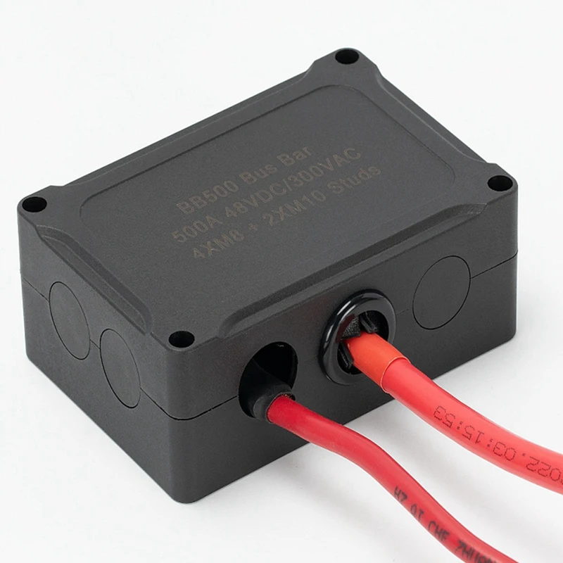 500A Marine Busbar 48V Automotive Distribution Block High Current 6 Studs With Red Black Cover Yacht Auto Junction Box Durable