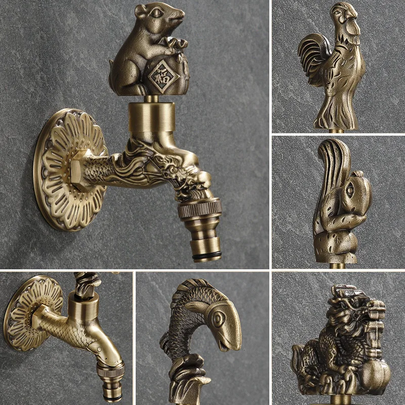 1PC Outdoor Decorativ Garden Bibcock Animal Shape Antique Brass Washing Mop Tap Garden Watering Animal Faucet Thread G1/2'