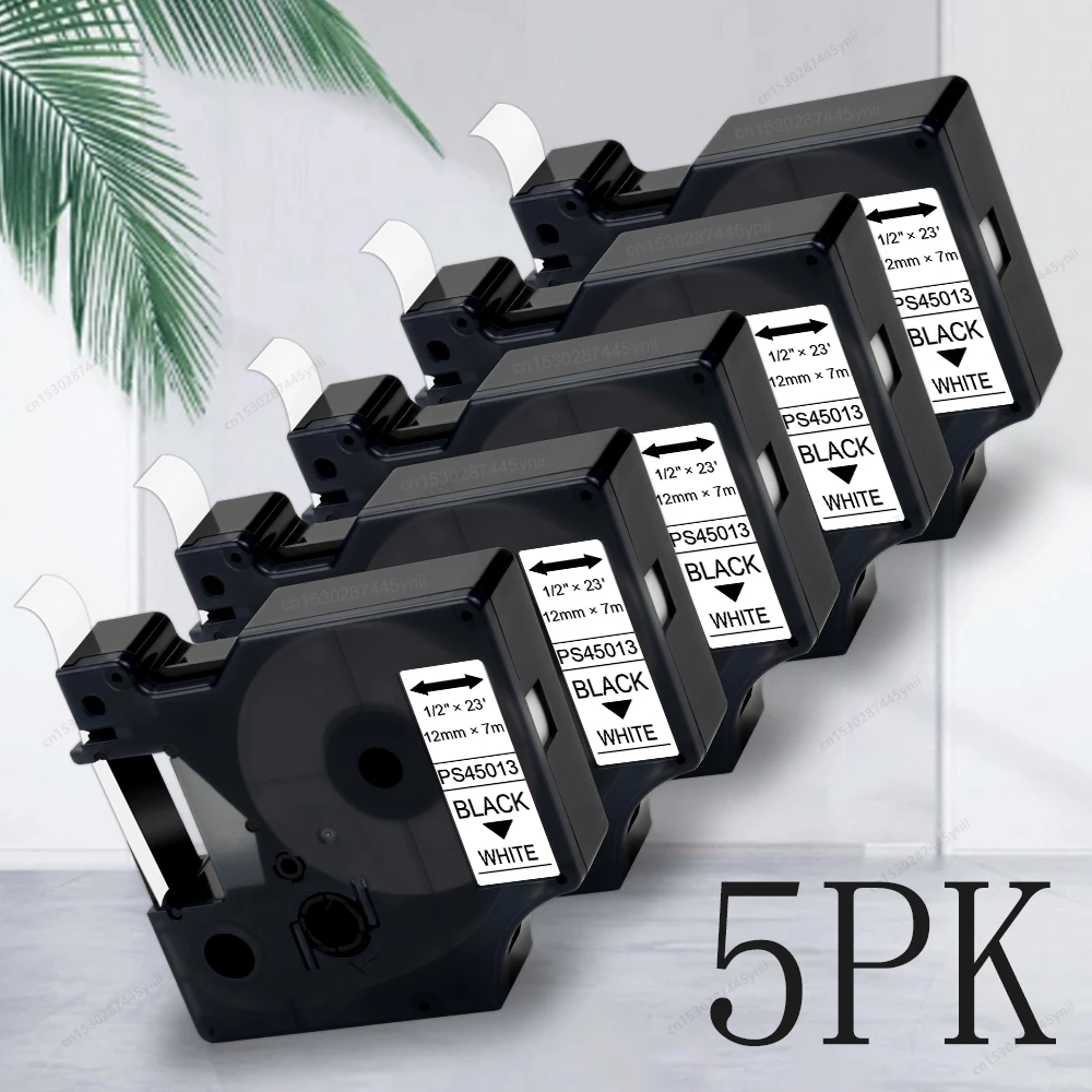 3/5PK Nastro per etichette Dymo D1 45013 per ricariche Dymo Label Maker D1 45013 Nero su bianco Compatibile con Dymo LabelManager 160 280