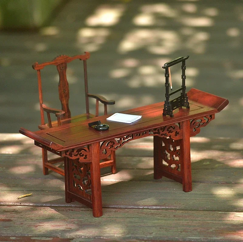 Classical Doll House Miniature Wood Table Chair Screen Furniture Model Mini Bed Recliner Desk Bogue Rack Dollhouse Accessories