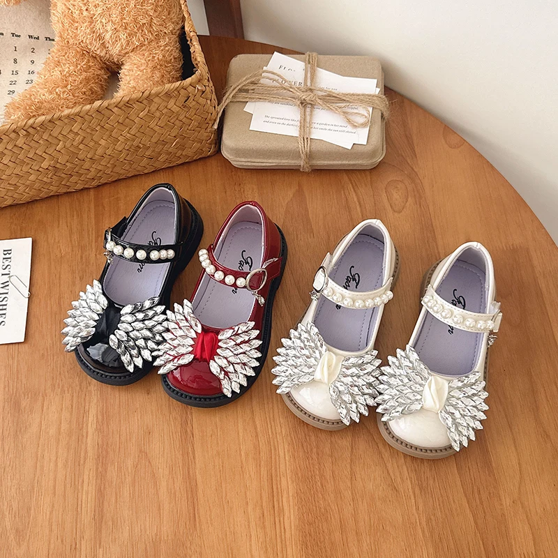 Little Girls Shiny Rhinestone  Mary Jane Flats 2026 New Autumn Kid Dress Shoes Non-slip Trendy Princess School Performance Dance