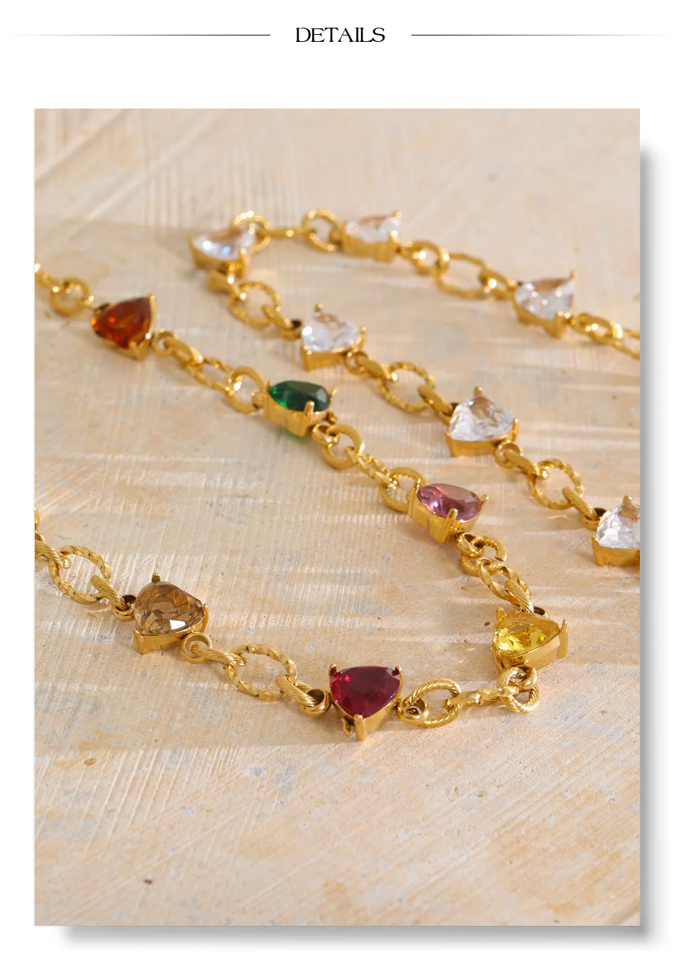 Yhpup Edelstahl-Halskette mit bunten Zirkonia-Herzen, hochwertige, zarte Neuheiten, Fantasy-Schmuck, Geschenk – Detail 9