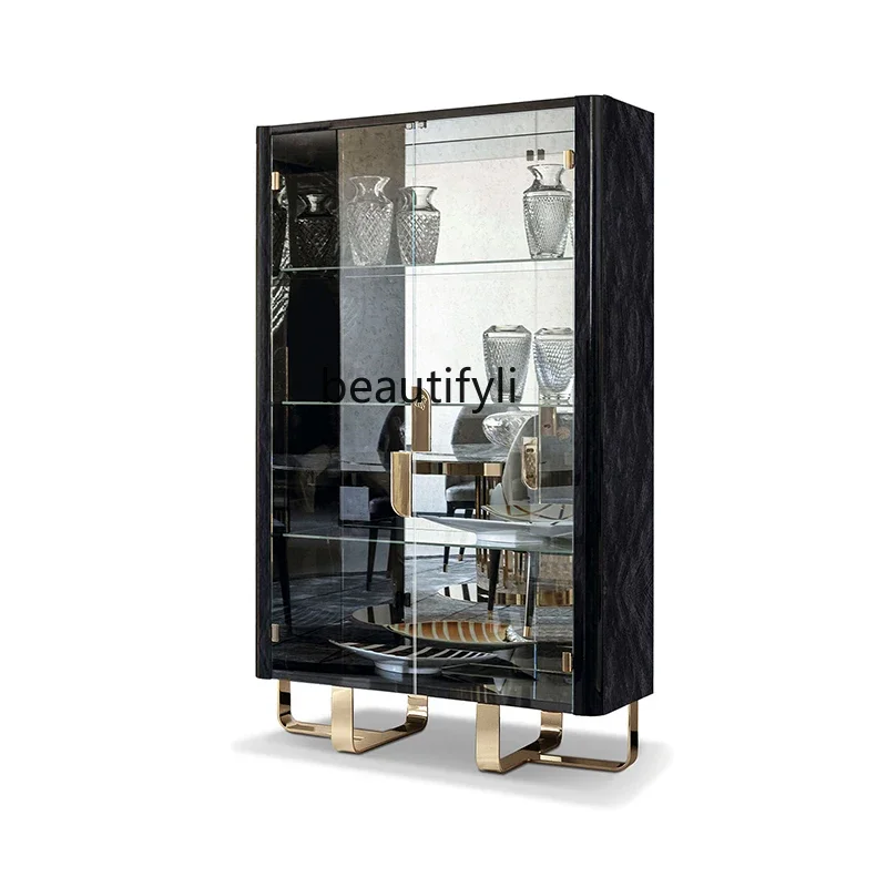 Light Luxury Glass Wine Cabinet Dining Room Wall Floor Wine Cabinet Stainless Steel Home Living Room Locker