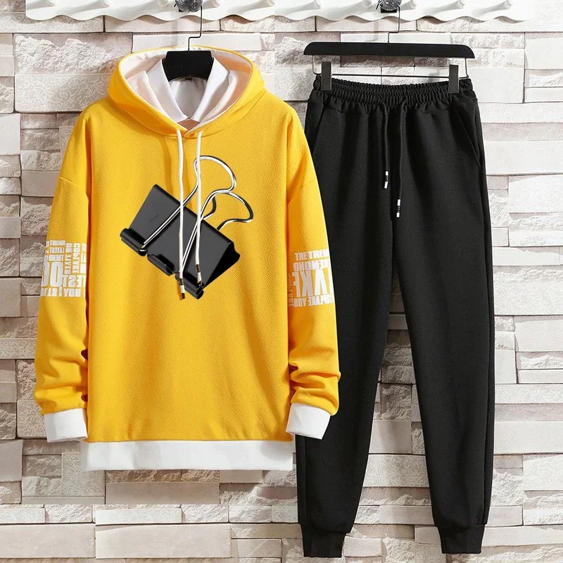 Hoodies Set Pants Pullover Hat Long Sleeved Long Pants Set Folder Suits Casual Clothing for Men Hood Print Sweaterhoodie Men Top