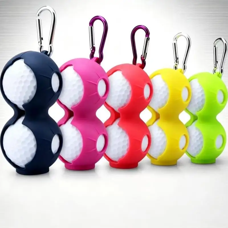 Silicone Golf Ball Holder With Carabiner Clip Portable 2 Balls Storage Protective Sleeve For Golf Sports Training Accessory