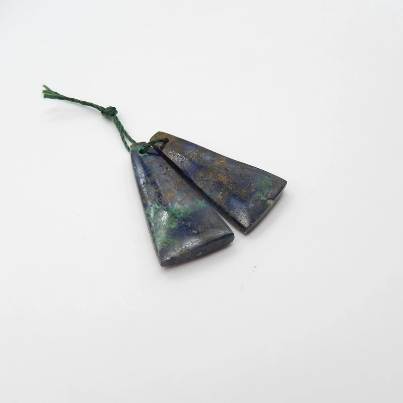 Elegant Women's Trapezoidal Azurite Chrysocolla Drilled Earring Beads 29x15x4mm 5g for DIY Jewelry Making Accessories