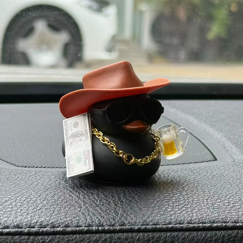 Car Dashboard Decor Graduation Hat Rubber Duck, Car Ducks Ornaments with Mini Hat Necklace Sunglasses