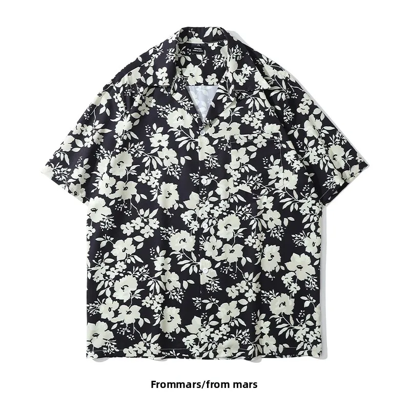 

Свободная рубашка в гавайском стиле с принтом белой камелии, летняя повседневная хлопковая рубашка с кубинским воротником