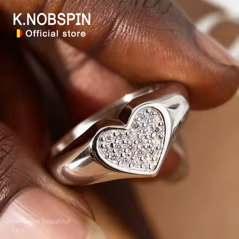 KNOBSPIN D VVS1 Heart Moissanite Engagement Ring 925 Sterling Silver Plated 18k White Gold Diamond Rings for Women Brithday Gift