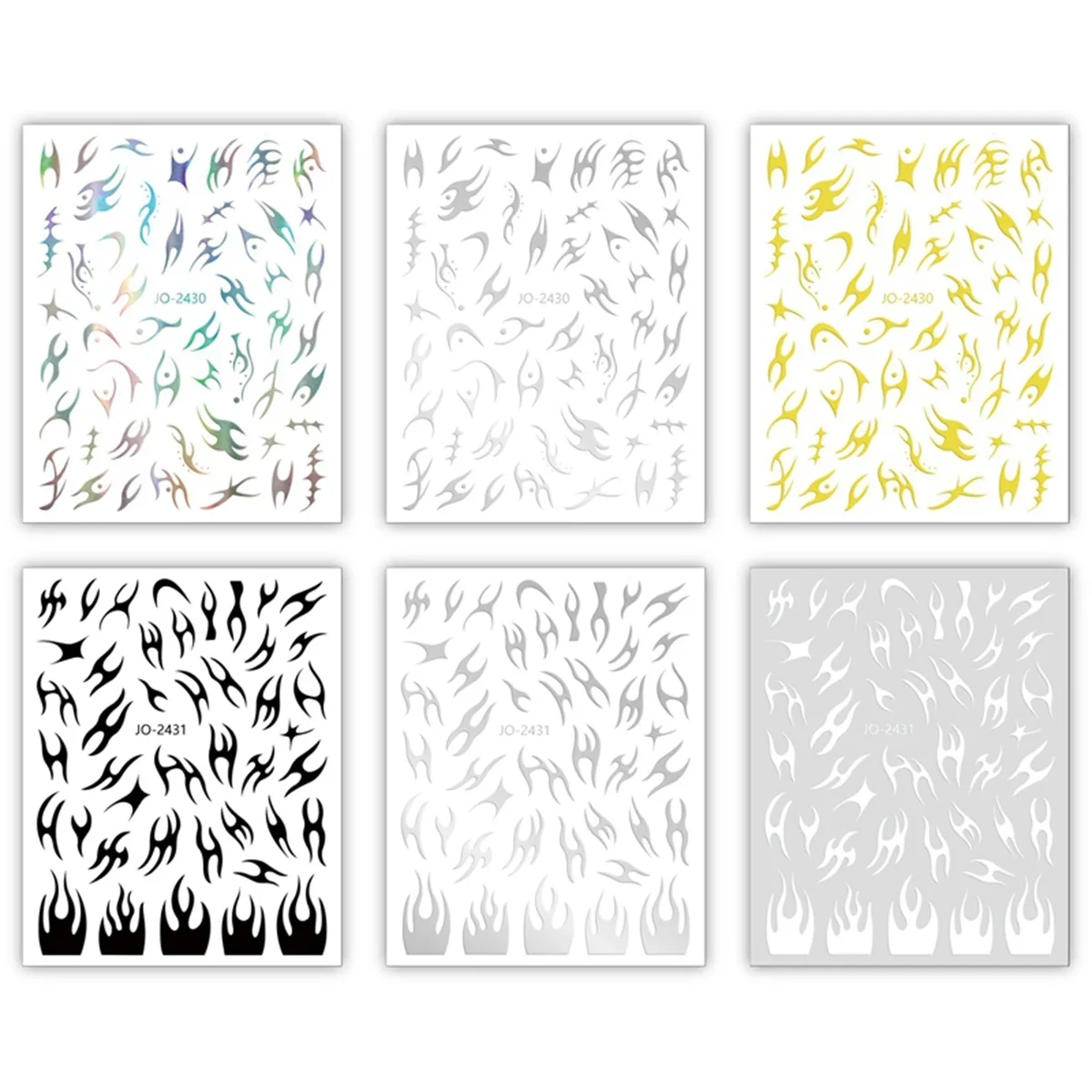 Y2k Style Irregular Silver Thorn Flame Nail Stickers for Neutral Boys Spicy Girls Nail Decoration Decals