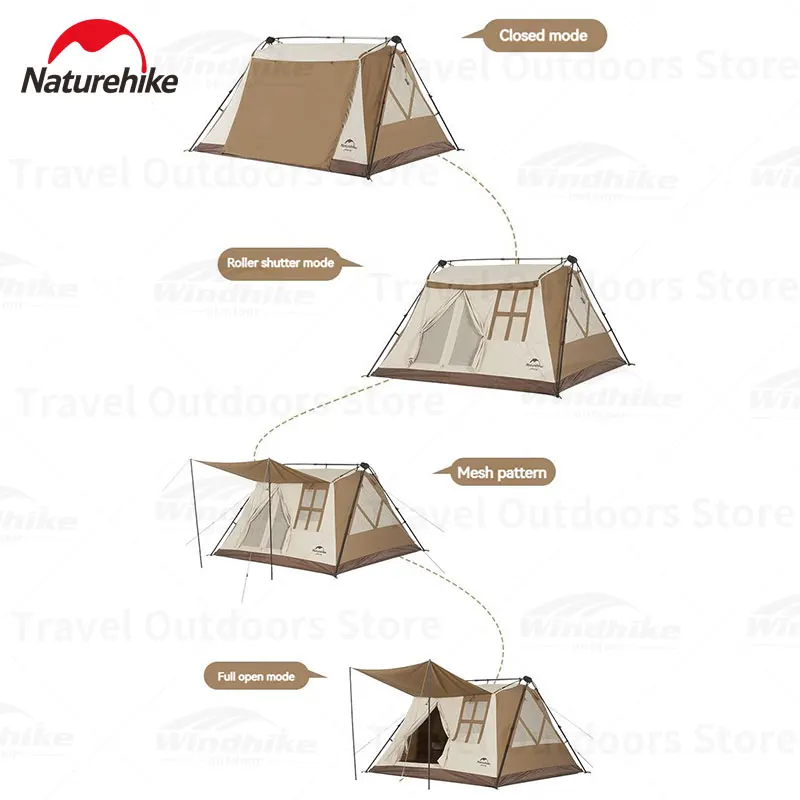 Naturehike A-Type Cotton Automatic Tent Outdoor One-touch Quick Open Camping Cabin House 3-4 Person Waterproof Tent Portable