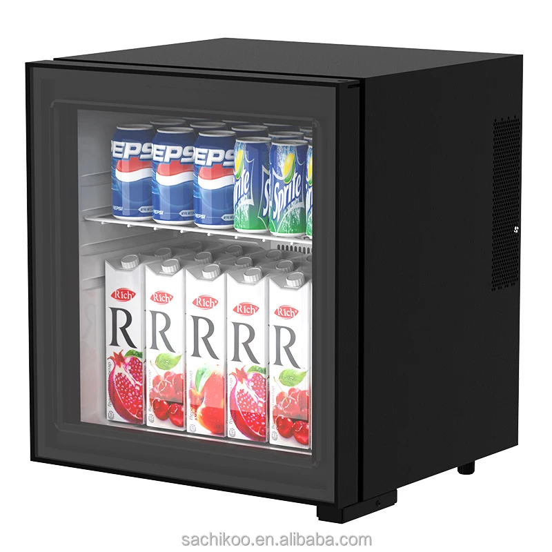 

Портативный компактный термоэлектрический холодильник из нержавеющей стали на 30 л с функцией автоматического размораживания и запирающейся дверцей для гостиничных номеров