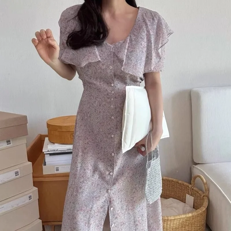 Vestido largo romántico con estampado Floral para mujer, novedad de verano, estilo e, vestido de gasa con dobladillo d...