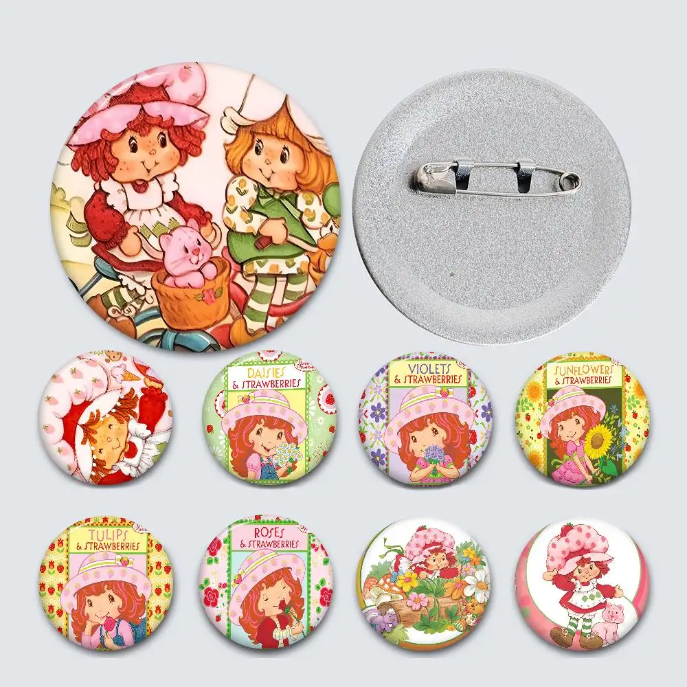 S-Strawberry-shortcakeS Girl 32/44/58mm Round Cartoon Brooches Handmade Pins for Backpack Jewelry Accessories Gifts Badge
