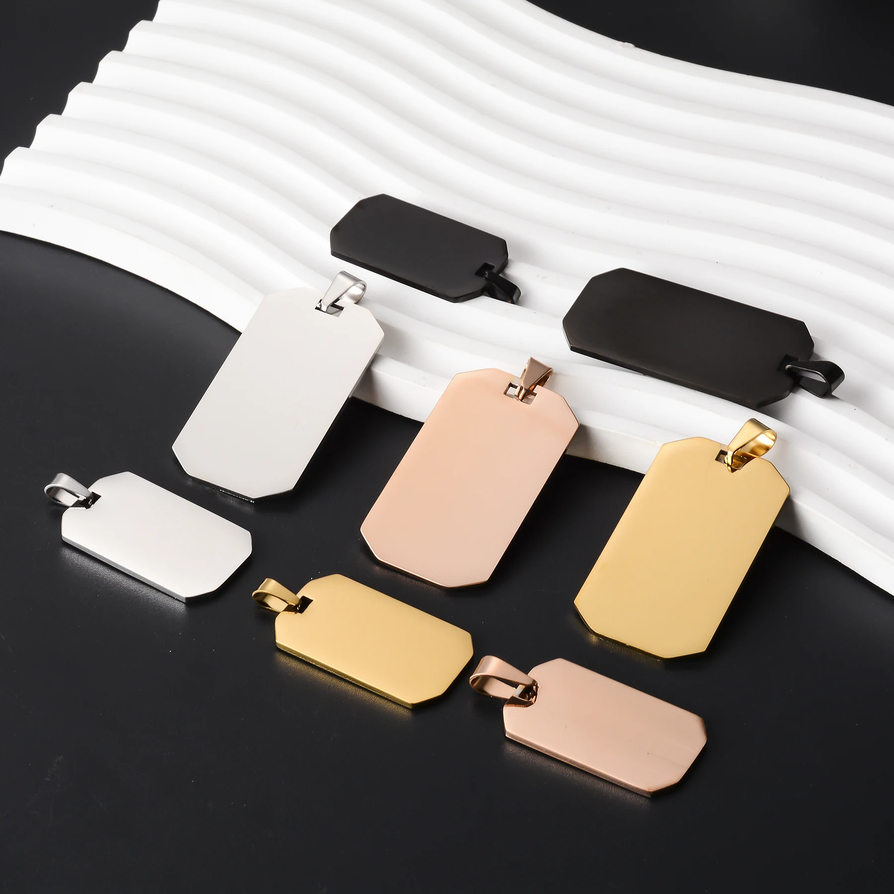 5 pcs/lot Unisex Stainless Steel 2 Size Rectangle Stamping Blank ID Dog Tags Pendant Necklace Jewelry Makings 4 Colors