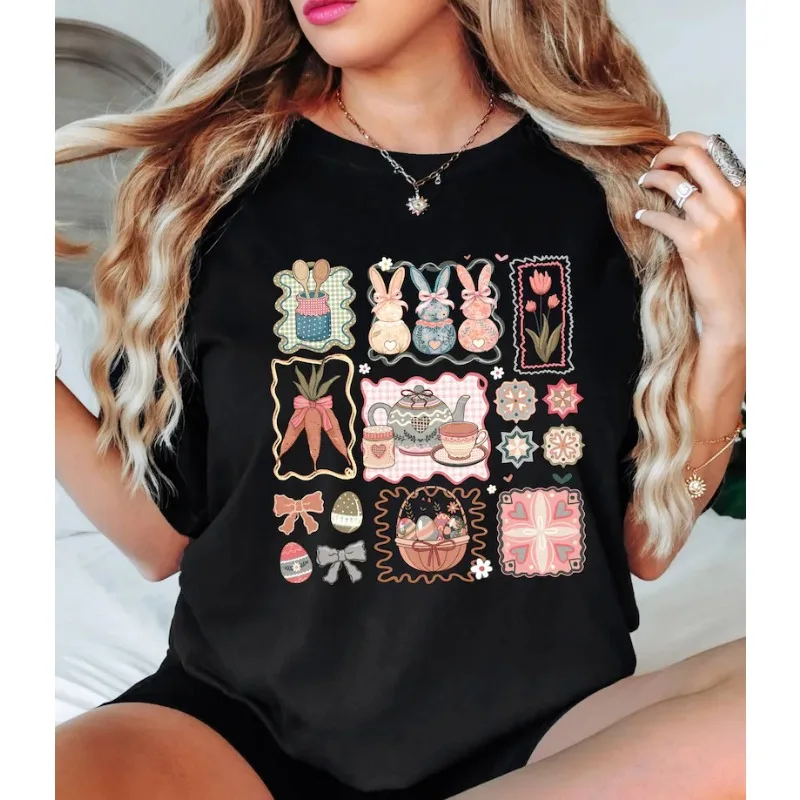 Cute Colorful Sheep Letter Graphic Tee Boho Casual Round Neck Short Sleeve Top Summer T-Shirt for Women Daily Wear