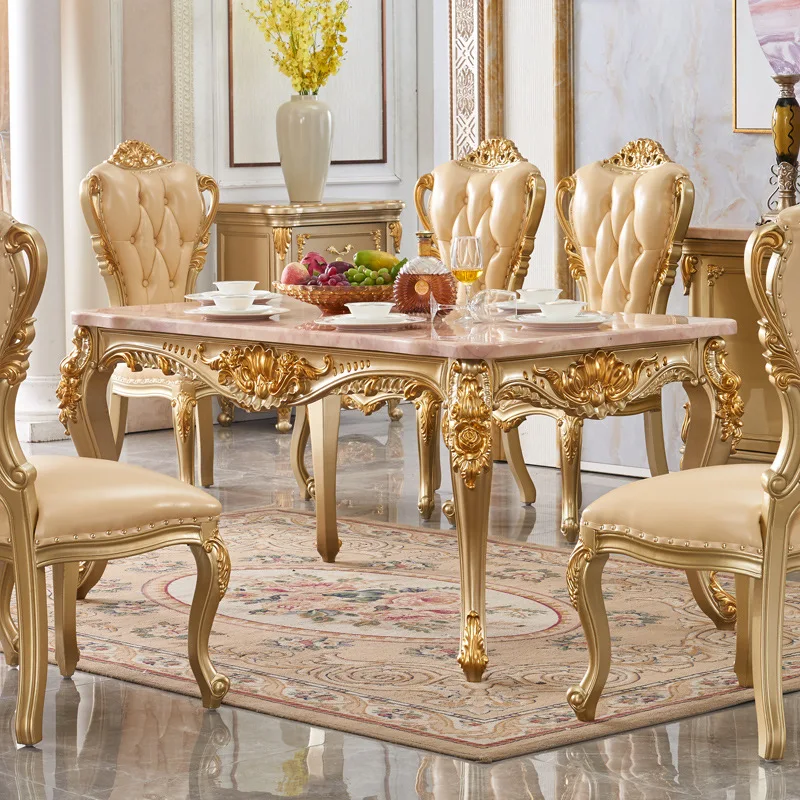 European marble face round table aristocratic golden dining table household dining table and chair combination