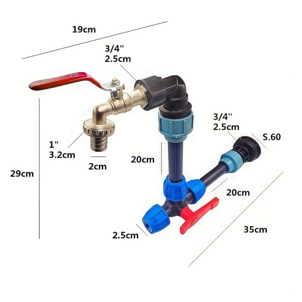IBC Gooseneck Brass Tap with Double Outlet for Rainwater Tank Systems Supporting For Easy Use and Leak Prevention