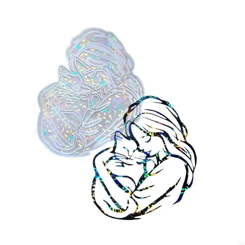 Girl Hugging Cats Wall Decoration Mould Holographical Wall Sticker Mold for Craft Enthusiasts Jewelry Making Supplies