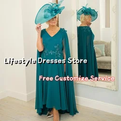 V-Neck Appliques A-Line Chiffon Mother Of The Bride Dresses Cape Sleeve Noble Wedding Guest Party Gown elegantes 2024 juveniles