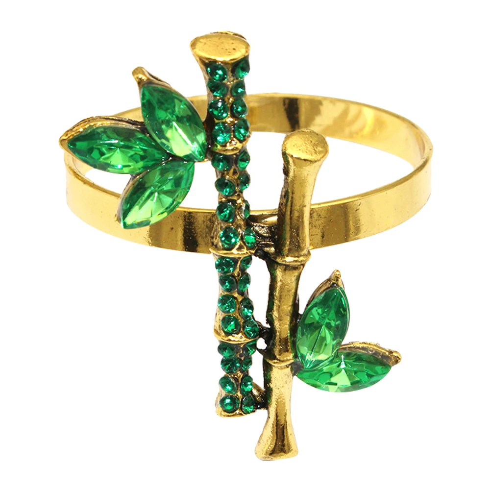 

Bamboo Napkin Rings Rhinestone Decor Green Leaves Wreath Elegant Napkin Ring Holders Wedding Banquet Tablecloth Accessories