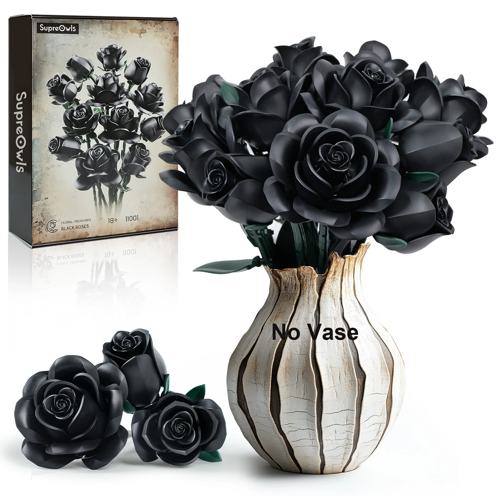 

Black Roses Block Flower Building Set Simulated Rose Artificial Floral Wedding Home Decoration Bouquet Brick Toy Gift for Adults