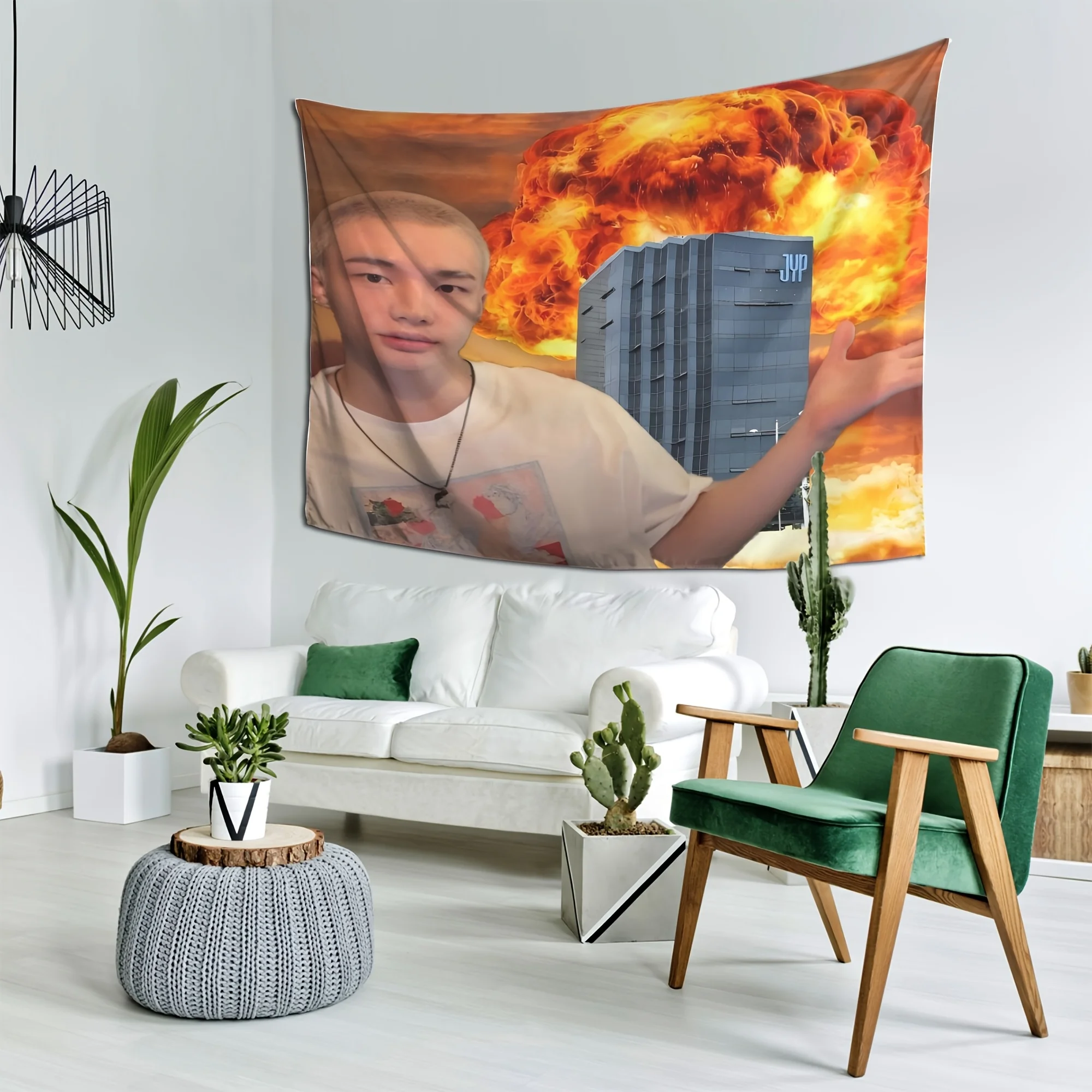 VIKAMA Building Explosion Funny Meme Tapestry, Fun Meme Picture Wall Hanging for Bedroom Living Room Decor