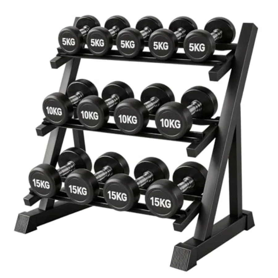 3-Tier Adjustable Dumbbell Rack for Dumbbells Kettlebells Compact Weights Storage Black 1000LBS Capacity Space-Saving Home Gym