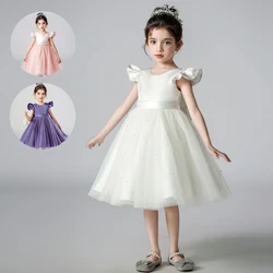 Factory Flower Girl Wedding Dress Tulle Short Sleeveless A Line Holiday Birthday Party Kid Girl Ball Gown Girls Formal Dresses