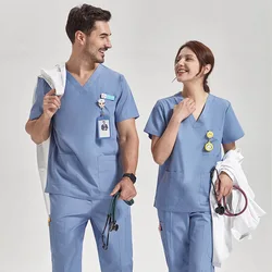Men Female Medical Laboratory Aesthetician Outpatient Dental Nurse Dress Short Sleeve Suit 2Pieces Set