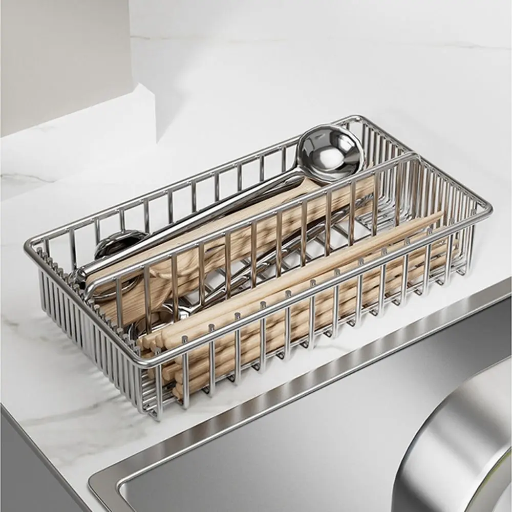 

Silver Chopstick Spoon Storage Rack Large Capacity Sturdy Dishwasher Cutlery Holder Stainless Steel Cutlery Drying Rack