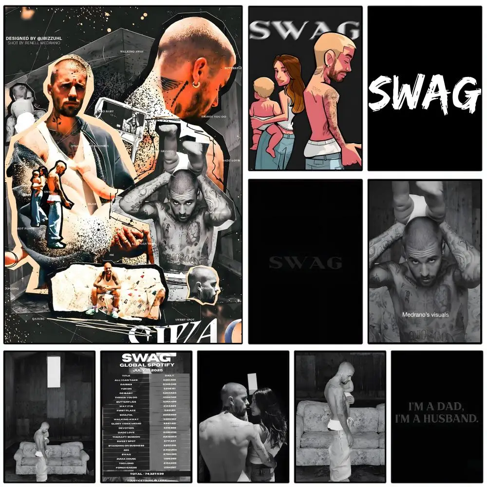 J-Justin Bieber New Album S-Swag Poster Self-adhesive Art Waterproof Paper Sticker Coffee House Wall Decor