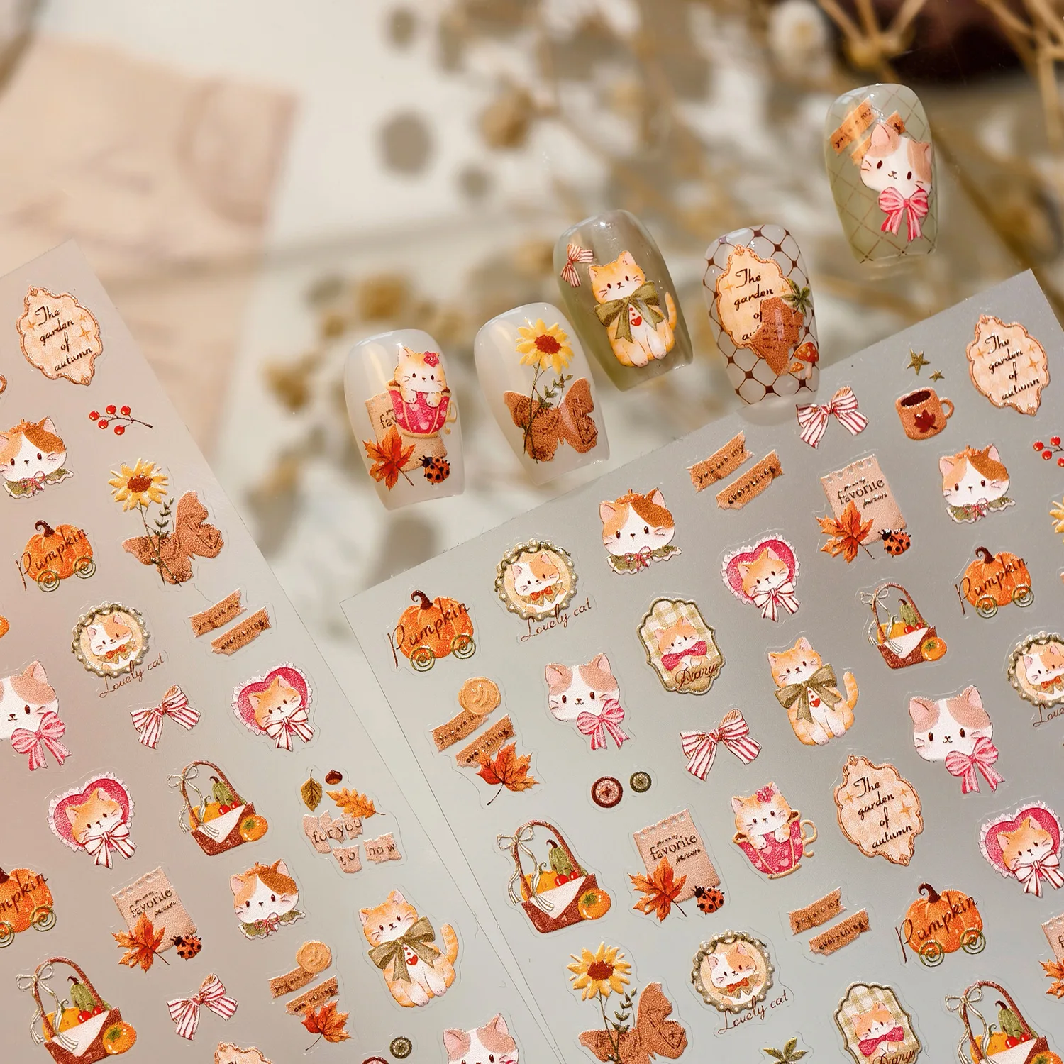 القط المغلف فراشة Bowknot عباد الشمس الرجعية الفطر أوراق القيقب القلب اليقطين الخريف زهرة الجنكة مسمار الفن ملصقات الشارات