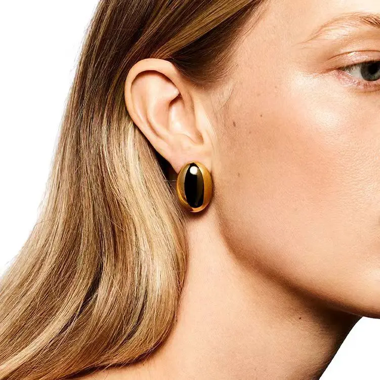 

Brass With 18K Button Half Ball Earrings Women Jewelry Punk Party T Show Gown Runway Trendy Korean Japan Israel Style INS