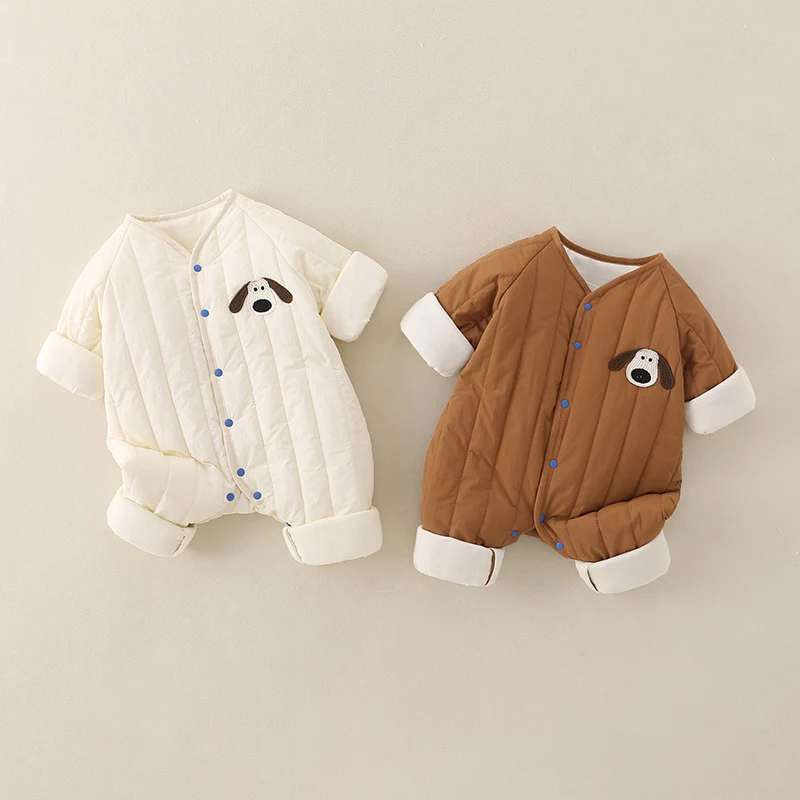 귀여운 아기 남자아이 만화 강아지 점프수트 코트 신생아 면 안감 원지 하이웨이스트 긴 바지 96% 면 함유