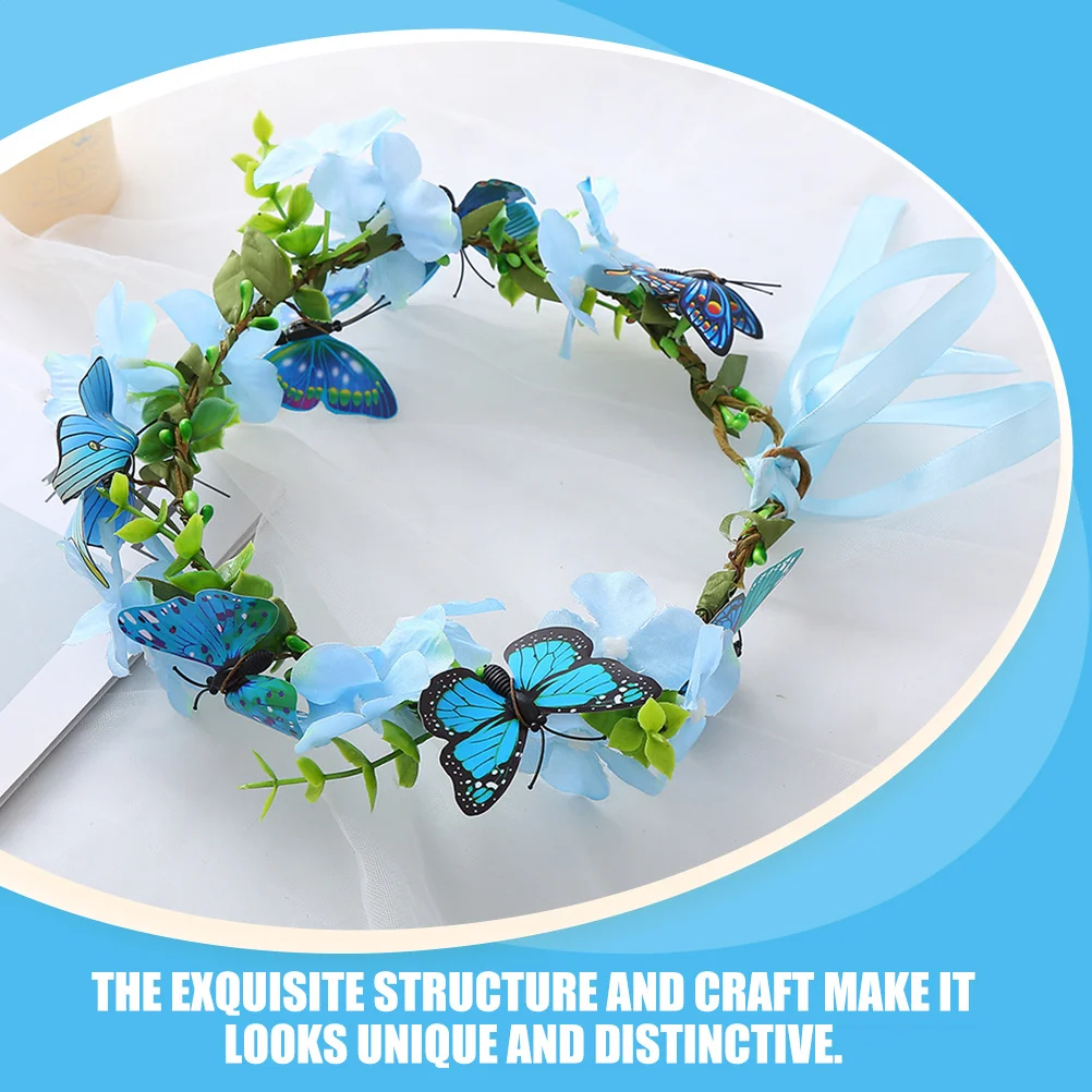 

Flower Crown Butterfly Hairband Vintage Bridal Floral Headpiece Wedding Party Hair Accessory Women Simulation Flower Crown