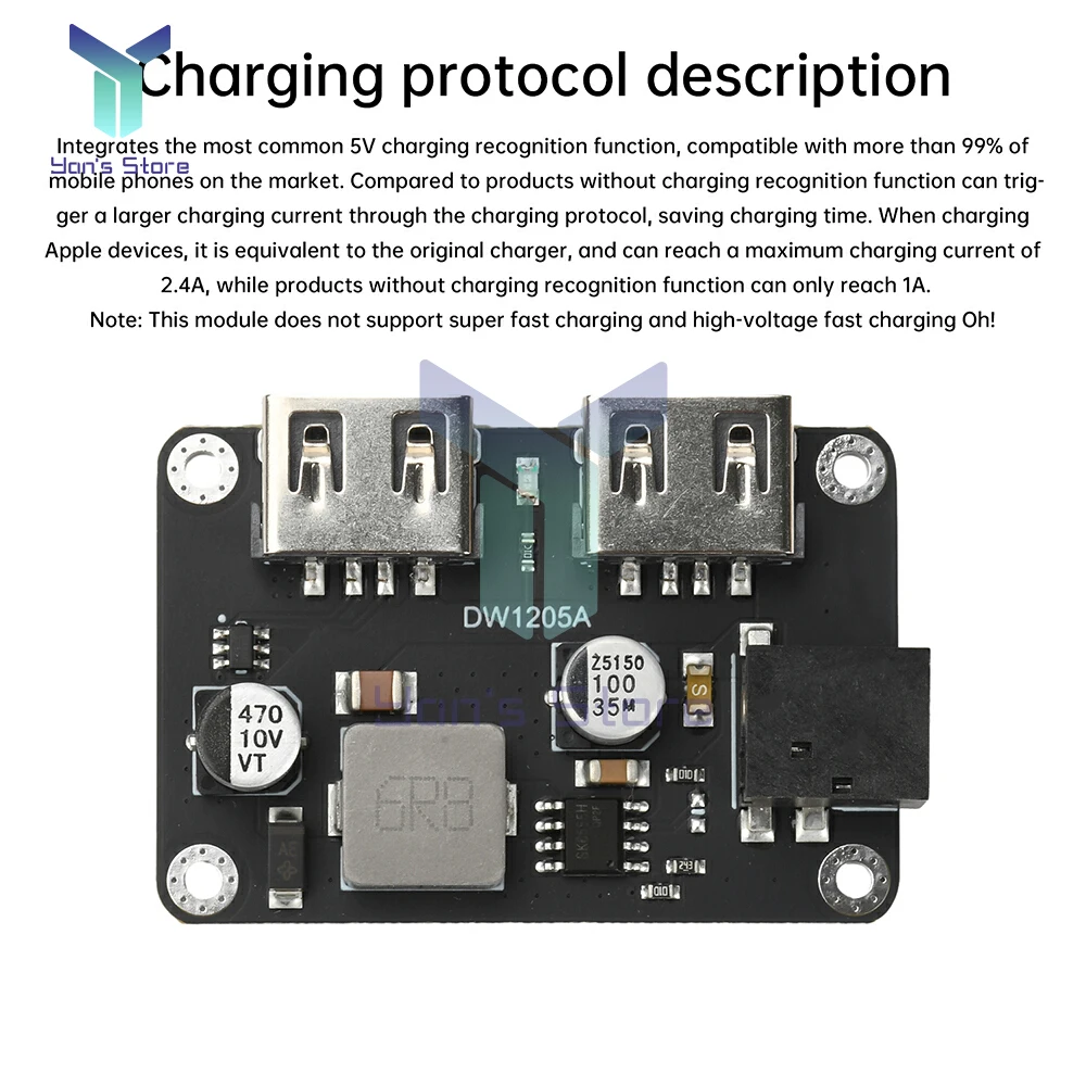 DC-DC 듀얼 USB 출력 고속 충전 스텝 다운 모듈 DC6-30V 9V/12V/24V ~ 5V5A 케이스가있는 휴대 전화 차량용 USB 충전기