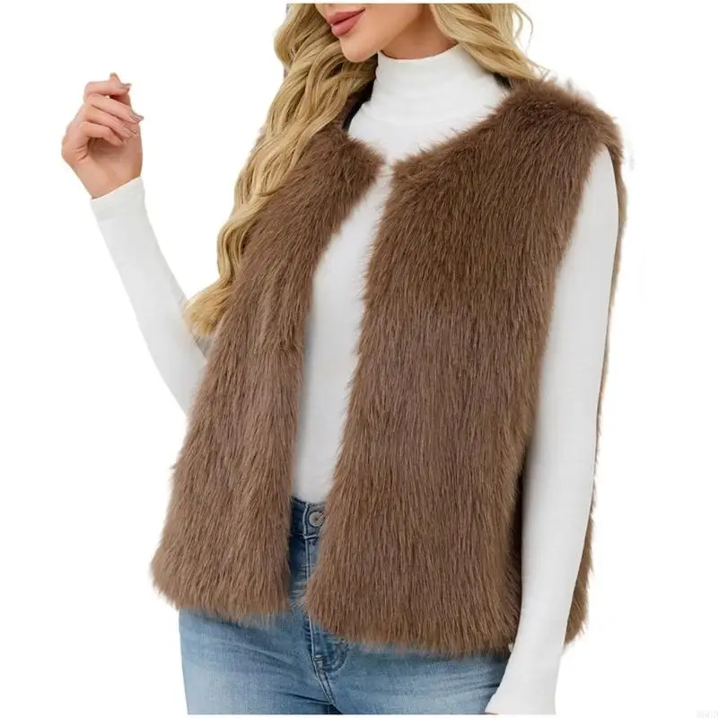 

M6CD Women's Faux Fur Vest Open-front Sleeveless Coat Fleece Vest Casual Vest