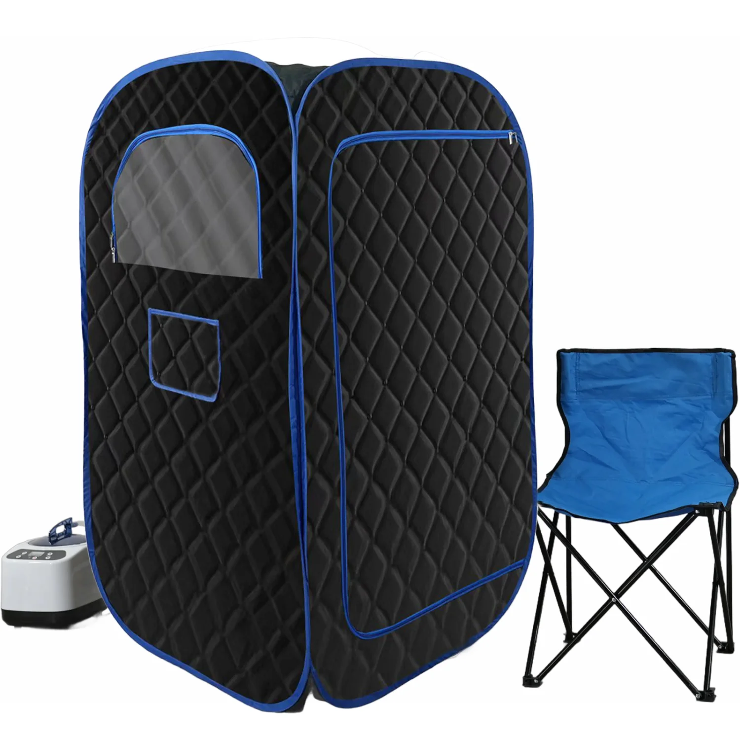 Portable Steam Sauna, Home Sauna Tent Box w/ 3L Steamer, Remote Control & Folding Chair - Black