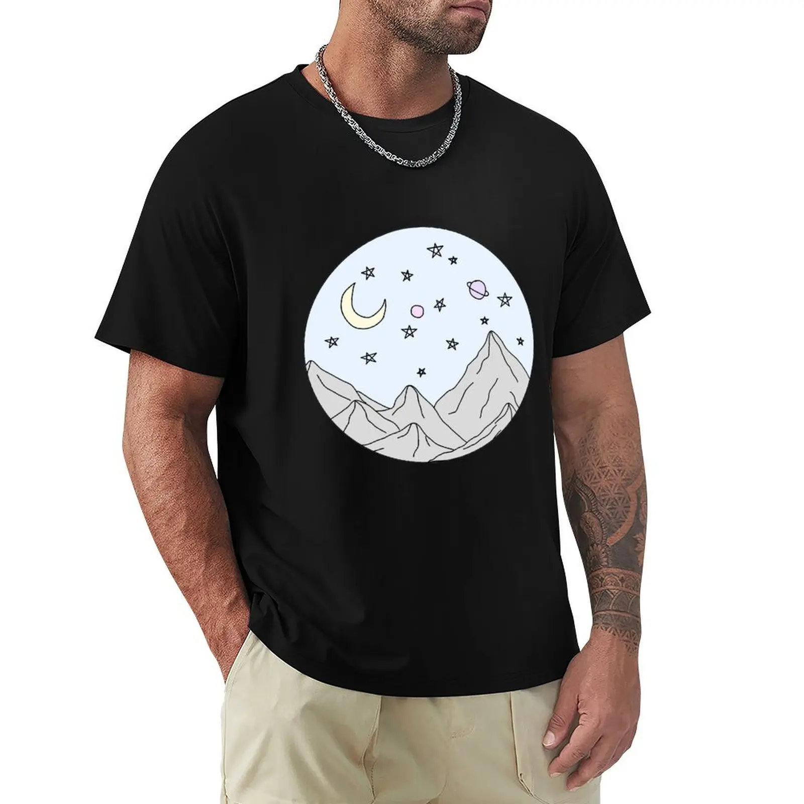 

sky mountain scene T-Shirt Basic Simple Casual Short Sleeve Tee