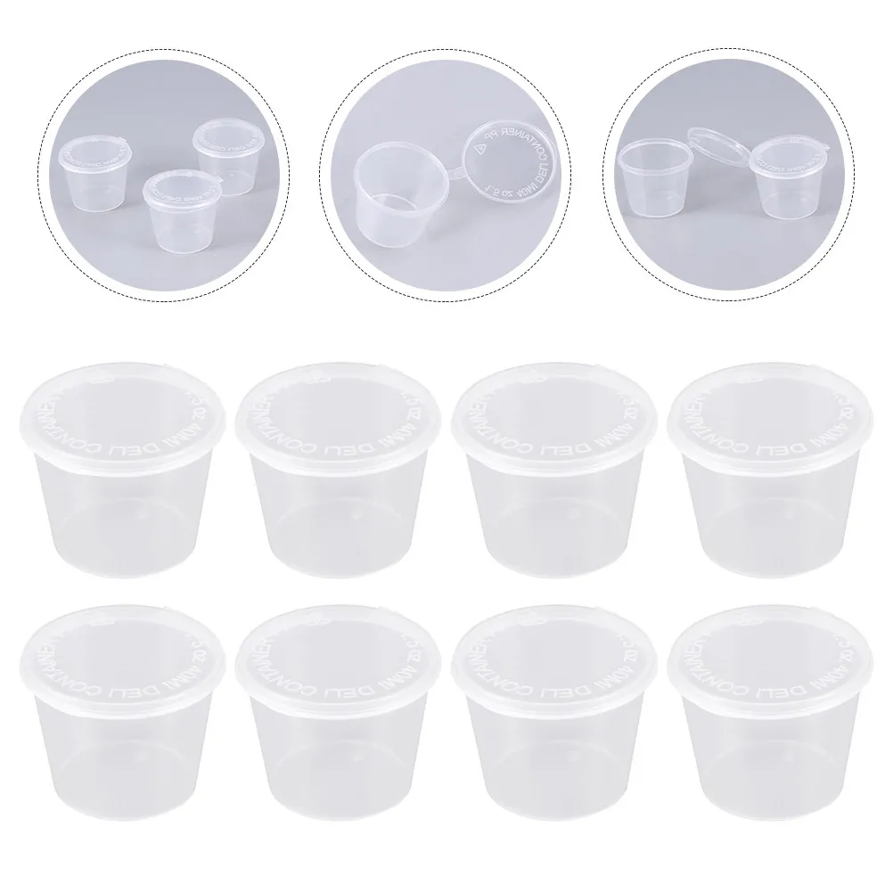 

100Pcs Transparent Plastic Portion Cups Clear Disposable Sauce Containers with Flat Lids Anti-Leak Storage for Salad Dressing