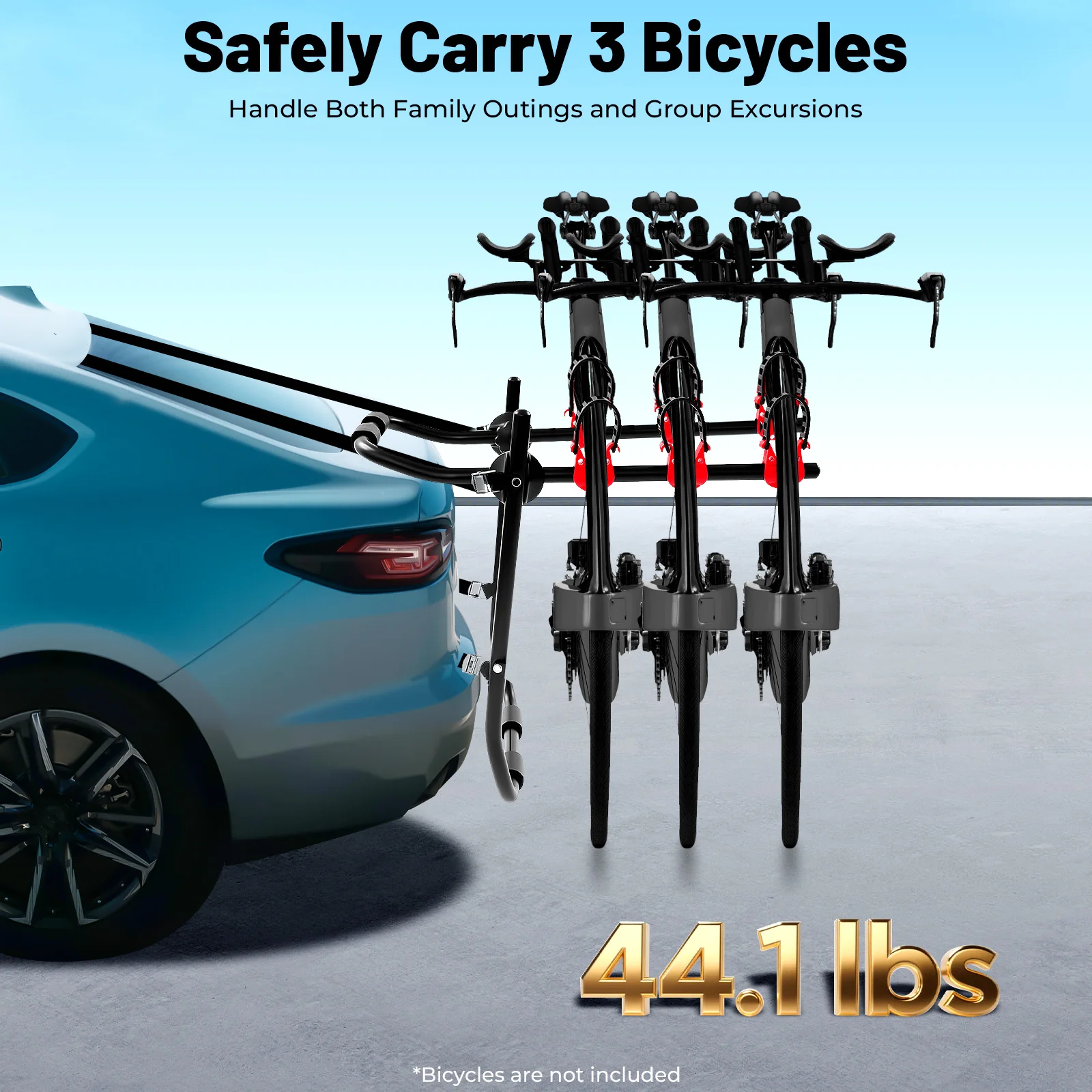 

Vehicle Bicycle Frame Trunk Bicycle Rack Folding Design 44lbs Load Capacity, 3-Bike Trunk Mount Rack, Car Bike Rack