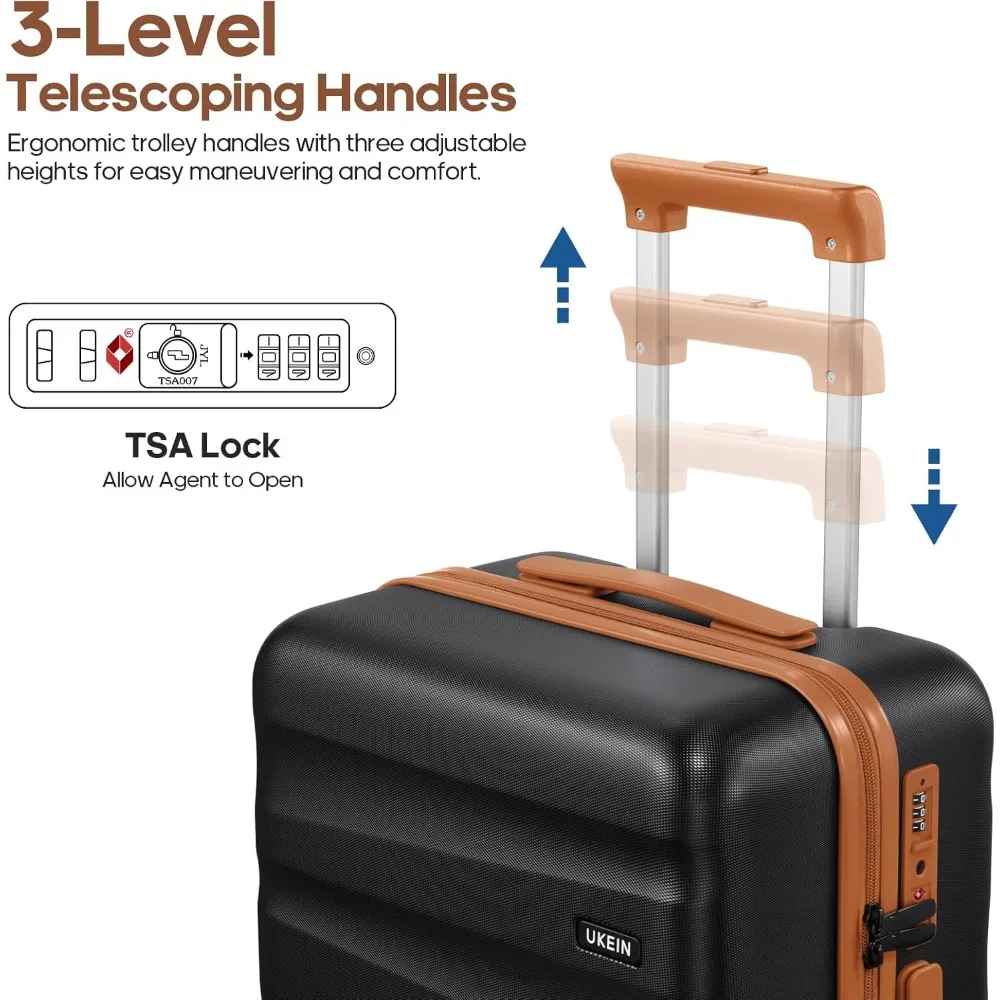 Juego de equipaje giratorio de carcasa dura de policarbonato con bolso de mano y mochila, maleta de viaje aprobada por aerolínea para durabilidad y conversación