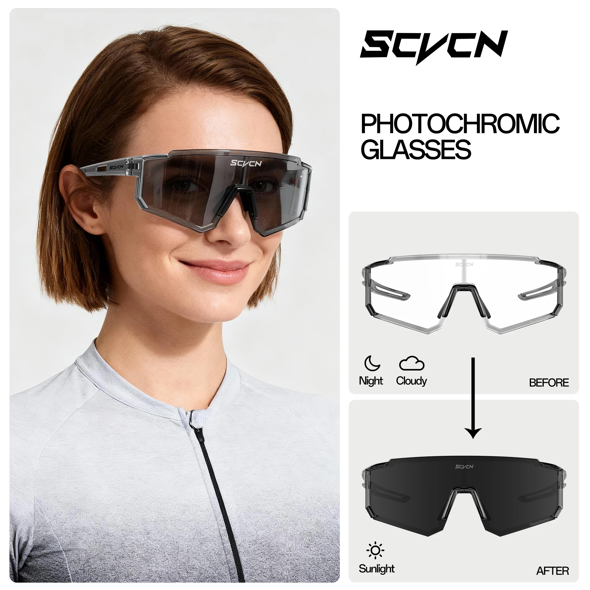 SCVCN Heißer Photochrome Radfahren Gläser Outdoor UV400 Schutz MTB Fahrrad Sonnenbrille Männer Frauen Sport Fahrrad Winddicht Brille – Detail 13