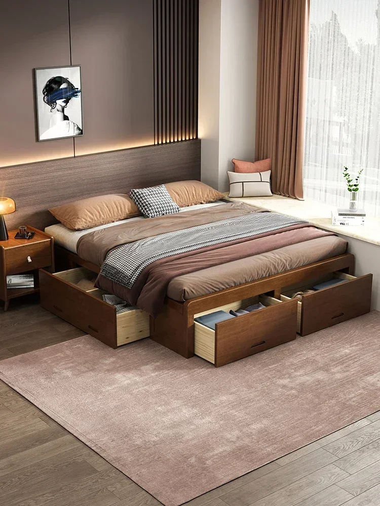 Bed Shelf without Backrest Floor Hard-Based Deck Short Body White Solid Wood Tatami